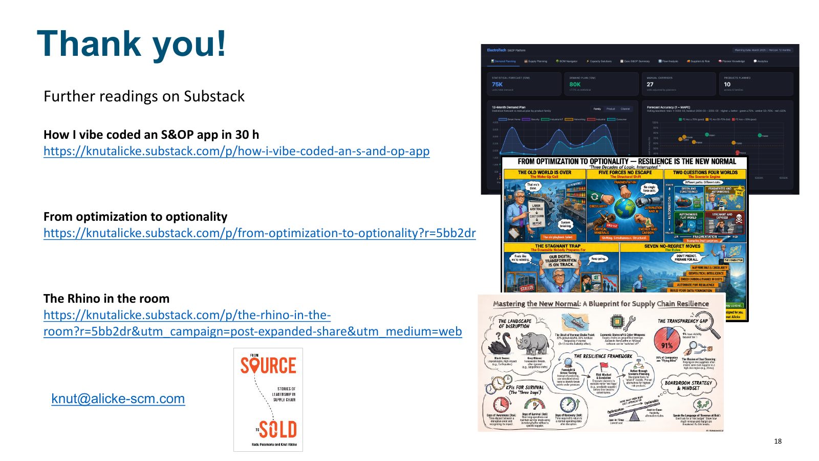 Thank you slide with further reading on Substack